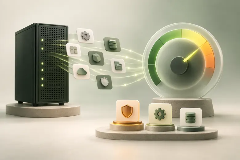 A server sends component information to an assessment dial beside an ordered set of tasks.